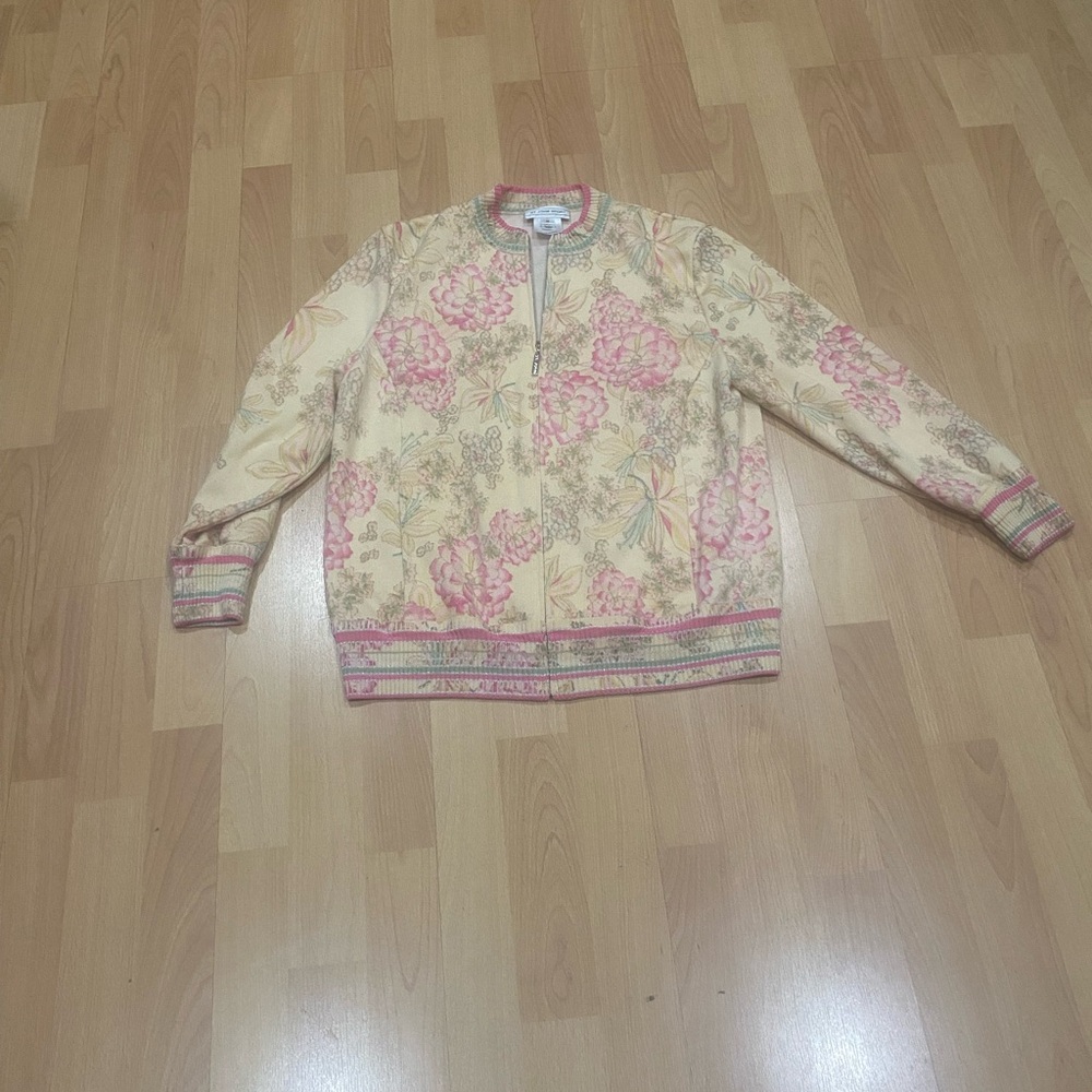 St. John Floral Cardigan in Pink and Cream